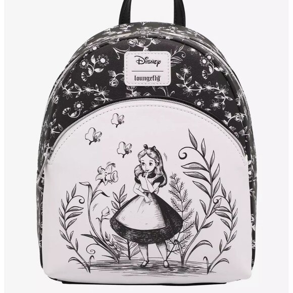 Loungefly Disney Alice In Wonderland Black & White Mini Backpack NWT - Picture 1 of 4
